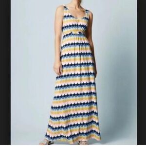Boden Striped Scallop Maxi Dress in Navy, Yellow, Cream